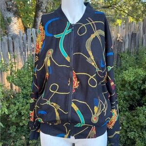 Vintage Black Bomber Jacket with Colorful Accents